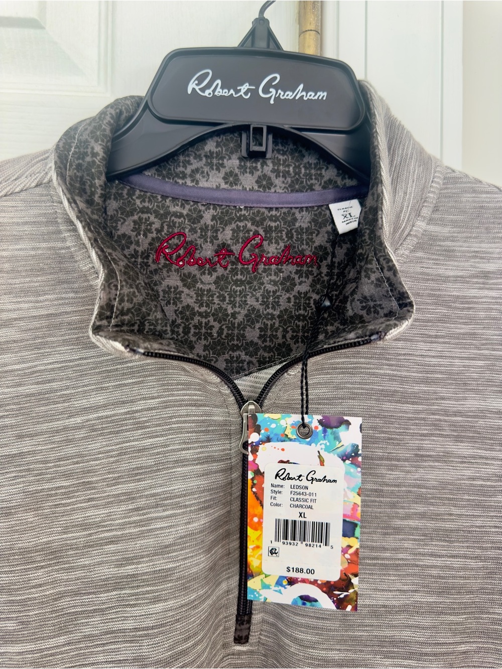 Robert Graham Charcoal Heather Zip-Neck Pullover